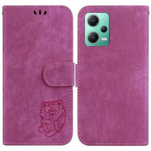 For Redmi Note 12 5G Global Little Tiger Embossed Leather Phone Case(Rose Red)