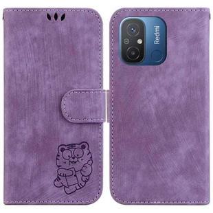 For Xiaomi Redmi 12C / 11A Little Tiger Embossed Leather Phone Case(Purple)