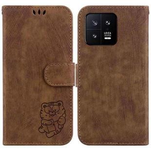 For Xiaomi 13 5G Little Tiger Embossed Leather Phone Case(Brown)