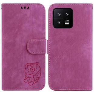 For Xiaomi 13 5G Little Tiger Embossed Leather Phone Case(Rose Red)