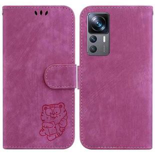 For Xiaomi 12T / 12T Pro Little Tiger Embossed Leather Phone Case(Rose Red)