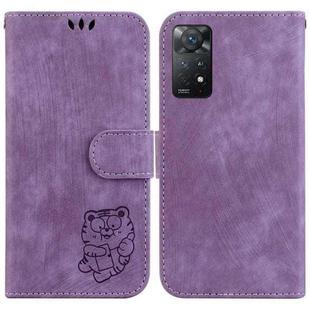 For Redmi Note 11 Pro 4G/5G Global Little Tiger Embossed Leather Phone Case(Purple)