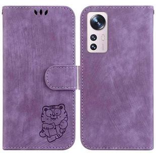 For Xiaomi 12 Lite Little Tiger Embossed Leather Phone Case(Purple)