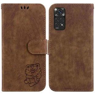 For Redmi Note 11 Global / Note 11S Little Tiger Embossed Leather Phone Case(Brown)
