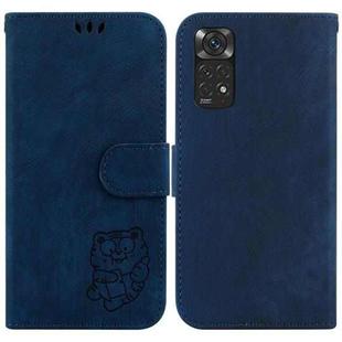For Redmi Note 11 Global / Note 11S Little Tiger Embossed Leather Phone Case(Dark Blue)