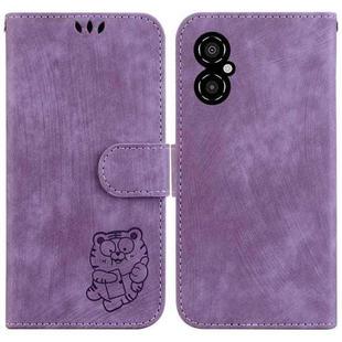 For Xiaomi Poco M4 5G Little Tiger Embossed Leather Phone Case(Purple)