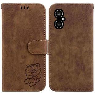 For Xiaomi Poco M4 5G Little Tiger Embossed Leather Phone Case(Brown)