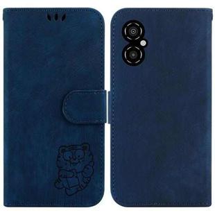For Xiaomi Poco M4 5G Little Tiger Embossed Leather Phone Case(Dark Blue)