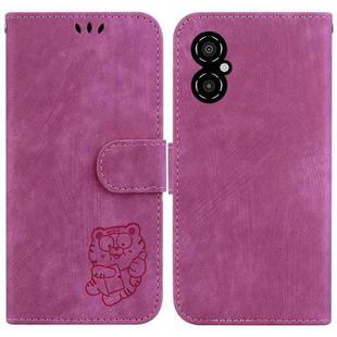 For Xiaomi Poco M4 5G Little Tiger Embossed Leather Phone Case(Rose Red)