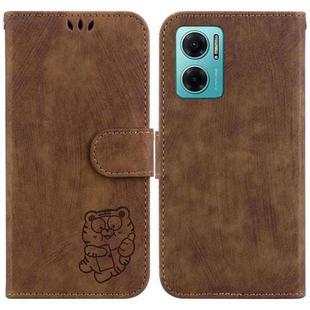 For Redmi Note 11E / Redmi 10 5G Little Tiger Embossed Leather Phone Case(Brown)