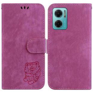 For Redmi Note 11E / Redmi 10 5G Little Tiger Embossed Leather Phone Case(Rose Red)