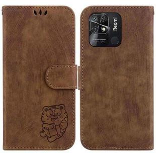 For Xiaomi Redmi 10C Little Tiger Embossed Leather Phone Case(Brown)