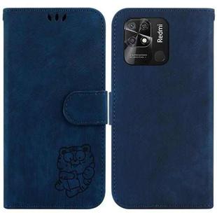 For Xiaomi Redmi 10C Little Tiger Embossed Leather Phone Case(Dark Blue)