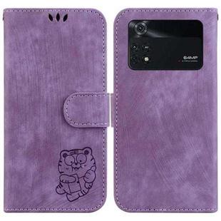 For Xiaomi Poco M4 Pro Little Tiger Embossed Leather Phone Case(Purple)