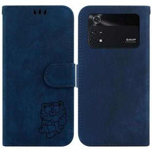 For Xiaomi Poco M4 Pro Little Tiger Embossed Leather Phone Case(Dark Blue)