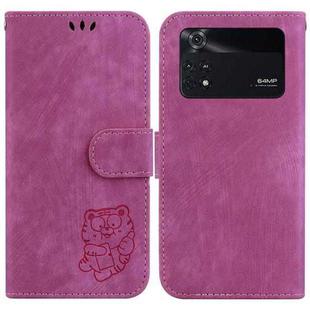 For Xiaomi Poco M4 Pro Little Tiger Embossed Leather Phone Case(Rose Red)