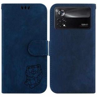 For Xiaomi Poco X4 Pro 5G Little Tiger Embossed Leather Phone Case(Dark Blue)