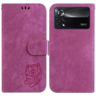 For Xiaomi Poco X4 Pro 5G Little Tiger Embossed Leather Phone Case(Rose Red)