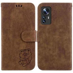 For Xiaomi 12 / 12X Little Tiger Embossed Leather Phone Case(Brown)