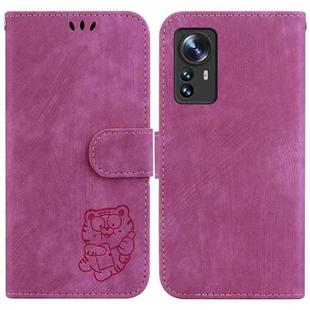 For Xiaomi 12 / 12X Little Tiger Embossed Leather Phone Case(Rose Red)