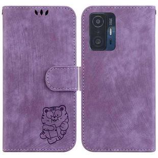 For Xiaomi Mi 11T / 11T Pro Little Tiger Embossed Leather Phone Case(Purple)