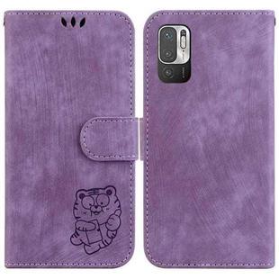 For Redmi Note 10 5G Little Tiger Embossed Leather Phone Case(Purple)