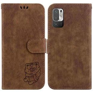 For Redmi Note 10 5G Little Tiger Embossed Leather Phone Case(Brown)