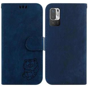 For Redmi Note 10 5G Little Tiger Embossed Leather Phone Case(Dark Blue)