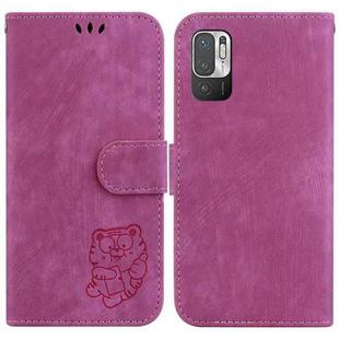 For Redmi Note 10 5G Little Tiger Embossed Leather Phone Case(Rose Red)