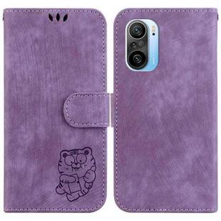 For Redmi K40 / K40 Pro Little Tiger Embossed Leather Phone Case(Purple)