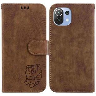 For Xiaomi Mi 11 Lite 4G/5G Little Tiger Embossed Leather Phone Case(Brown)