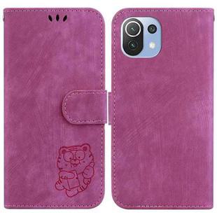 For Xiaomi Mi 11 Lite 4G/5G Little Tiger Embossed Leather Phone Case(Rose Red)