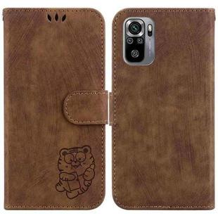 For Redmi Note 10 4G / Note 10S Little Tiger Embossed Leather Phone Case(Brown)