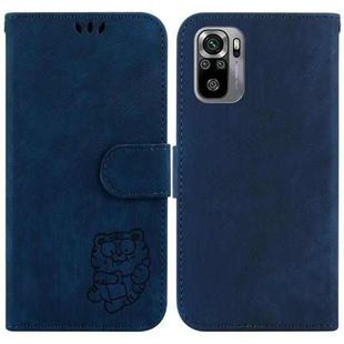 For Redmi Note 10 4G / Note 10S Little Tiger Embossed Leather Phone Case(Dark Blue)