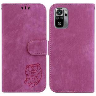 For Redmi Note 10 4G / Note 10S Little Tiger Embossed Leather Phone Case(Rose Red)