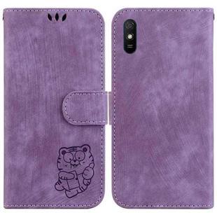 For Xiaomi Redmi 9A Little Tiger Embossed Leather Phone Case(Purple)