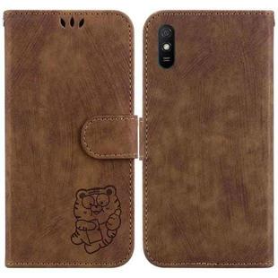 For Xiaomi Redmi 9A Little Tiger Embossed Leather Phone Case(Brown)