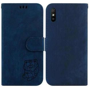 For Xiaomi Redmi 9A Little Tiger Embossed Leather Phone Case(Dark Blue)