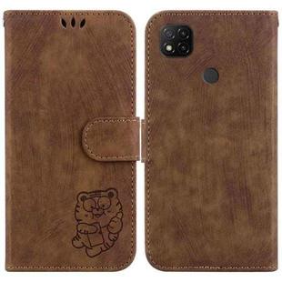 For Xiaomi Redmi 9C Little Tiger Embossed Leather Phone Case(Brown)