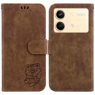 For Xiaomi Redmi Note 13R Pro Little Tiger Embossed Leather Phone Case(Brown)