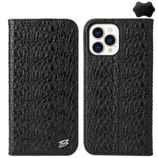 For iPhone 15 Pro Fierre Shann Crocodile Texture Magnetic Genuine Leather Phone Case(Black)