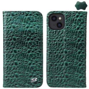 For iPhone 14 Plus Fierre Shann Crocodile Texture Magnetic Genuine Leather Phone Case(Green)