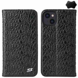 For iPhone 14 Fierre Shann Crocodile Texture Magnetic Genuine Leather Phone Case(Black)