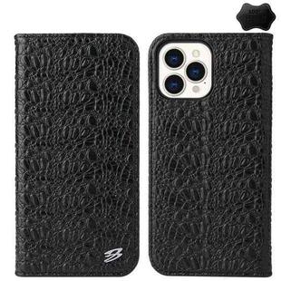 For iPhone 14 Pro Fierre Shann Crocodile Texture Magnetic Genuine Leather Phone Case(Black)