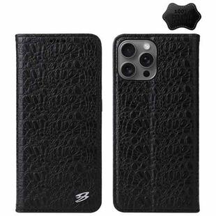 For iPhone 16 Pro Max Fierre Shann Crocodile Texture Magnetic Genuine Leather Phone Case(Black)