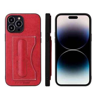 For iPhone 15 Pro Max Fierre Shann Holder Back Cover PU Phone Case(Red)