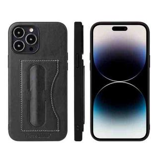 For iPhone 15 Pro Max Fierre Shann Holder Back Cover PU Phone Case(Black)