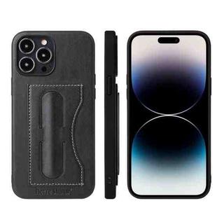 For iPhone 14 Pro Max Fierre Shann Holder Back Cover PU Phone Case(Black)