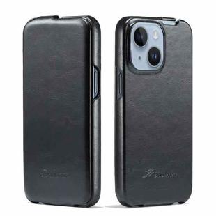 For iPhone 15 Plus Fierre Shann Oil Wax Texture Vertical Flip PU Phone Case(Black)