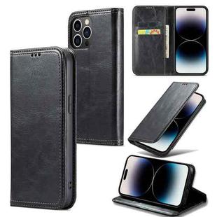 For iPhone 15 Pro Max Fierre Shann Vintage Bark Texture Wallet Leather Phone Case(Black)